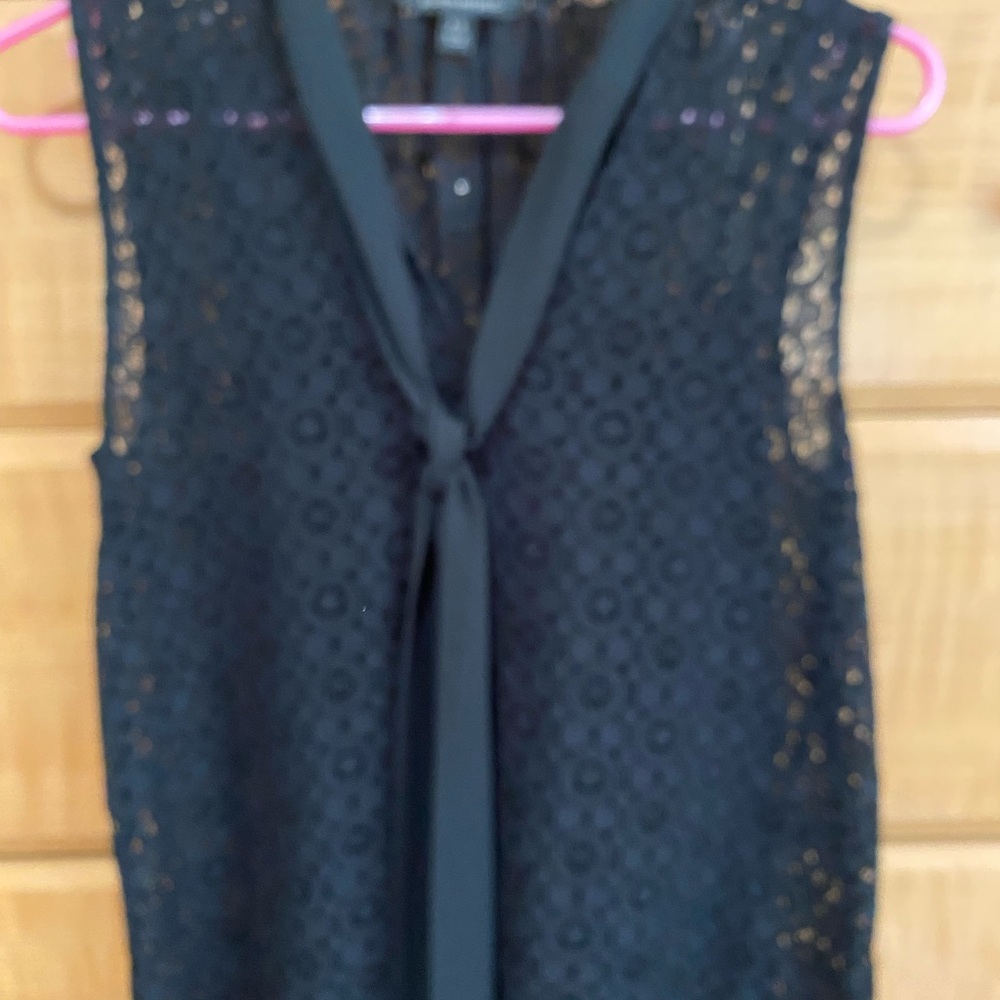 Banana Republic Black Lace Sleeveless Tie Neck Top XS